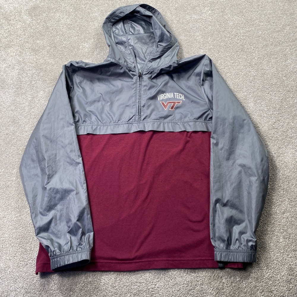 Under Armour Virginia Tech Windbreaker Men Large Grey Maroon Colorblock Pullover